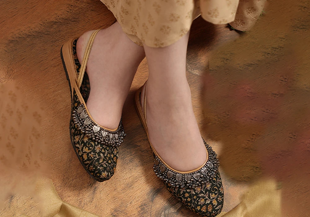 Midnight Charm Olive Embroidered Slingback Jutti 2