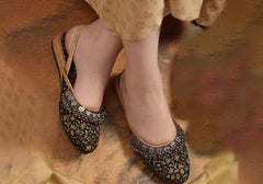 Midnight Charm Olive Embroidered Slingback Jutti 2