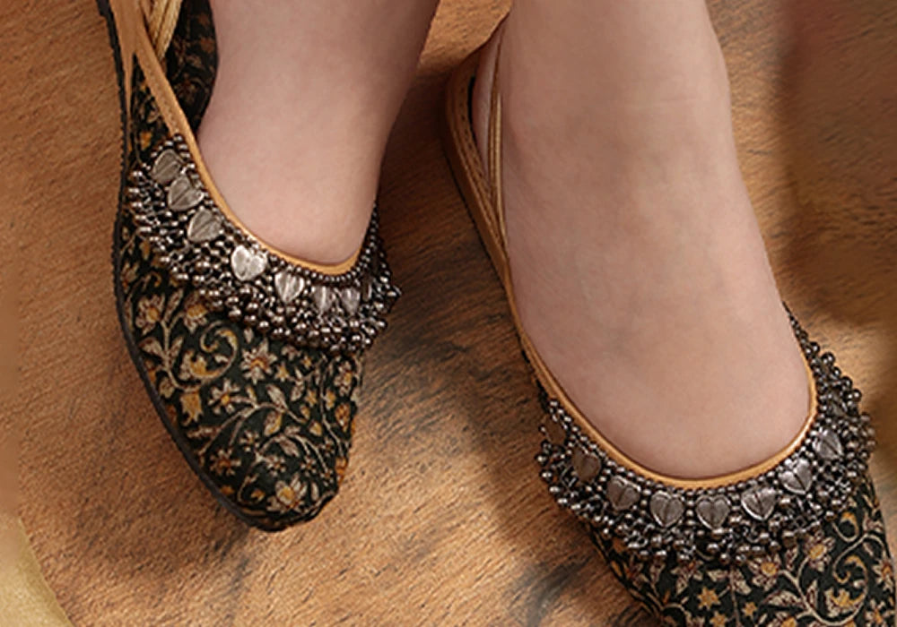 Midnight Charm Olive Embroidered Slingback Jutti 3