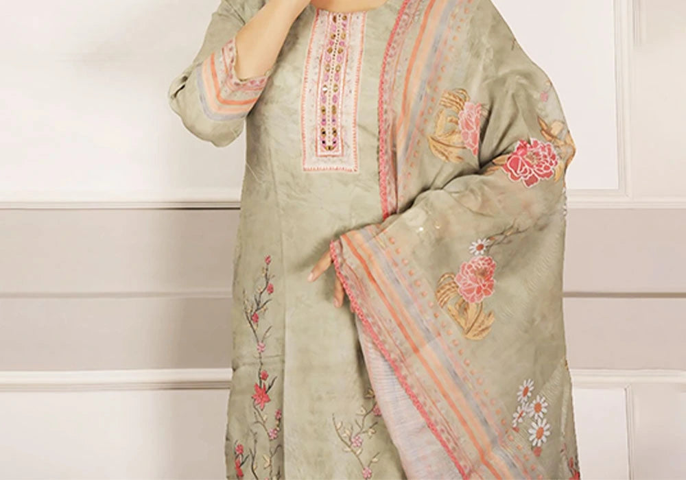 Nargis Olive Embroidered Soft Cotton Suit Set 3