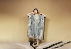 Opulent Teal Draped Kaftan Suit with Golden Accents 1