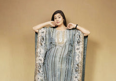 Opulent Teal Draped Kaftan Suit with Golden Accents 2