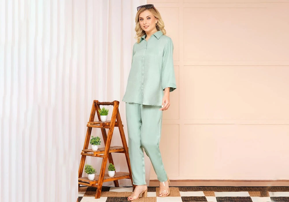 Pastel Green Solid Co-ord Set 1