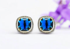 Royal Blue Sapphire Cushion-Cut Earrings 1