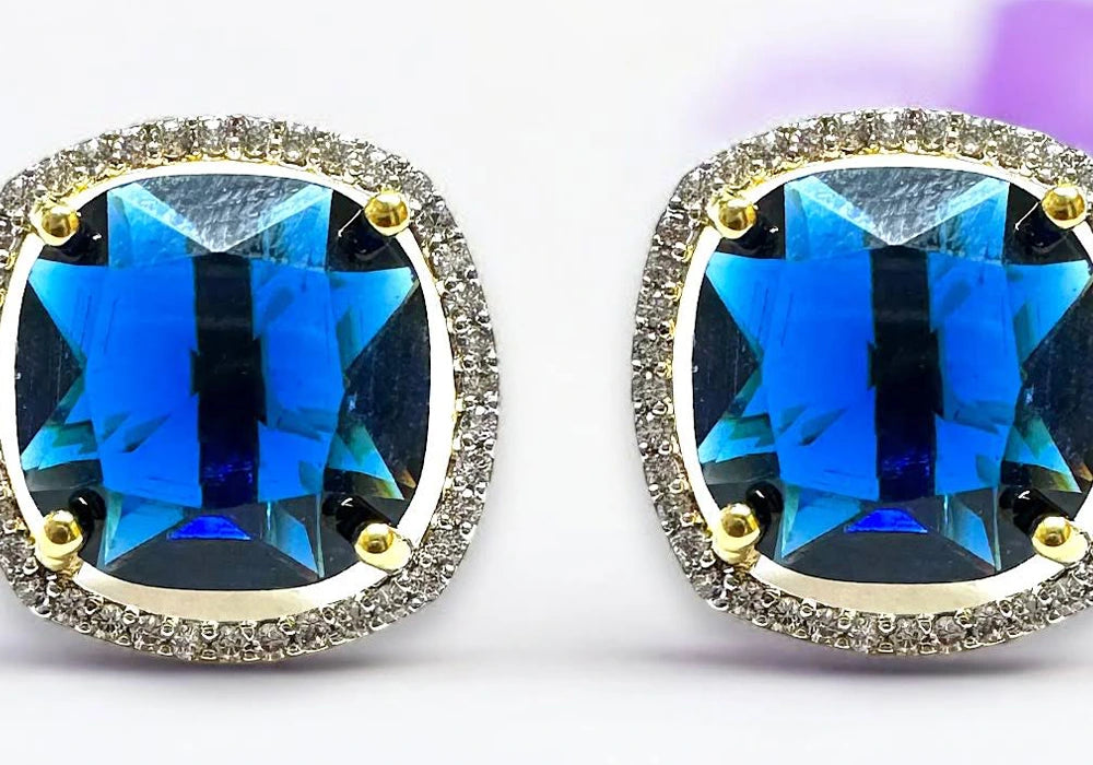 Royal Blue Sapphire Cushion-Cut Earrings 3