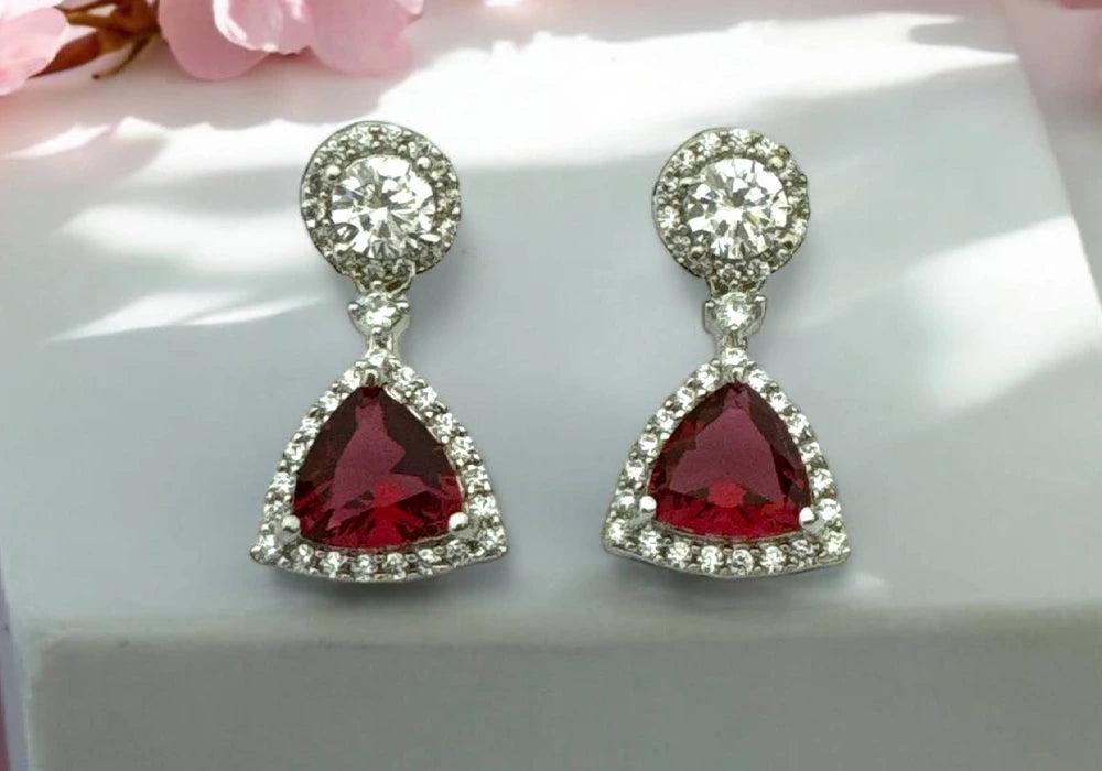 Royal Ruby & Zircon Halo Drop Earrings 1