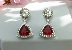 Royal Ruby & Zircon Halo Drop Earrings 1
