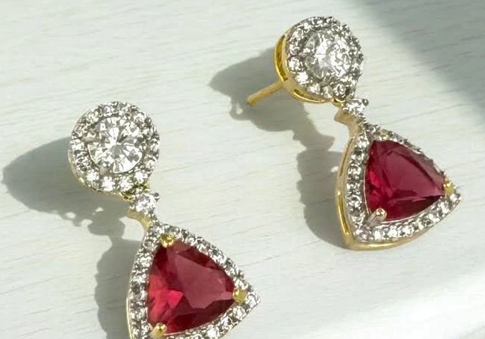 Royal Ruby & Zircon Halo Drop Earrings 2