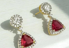 Royal Ruby & Zircon Halo Drop Earrings 2