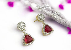 Royal Ruby & Zircon Halo Drop Earrings 3