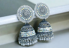 Timeless Sunburst Jhumka Earrings in Oxidized Silver 2