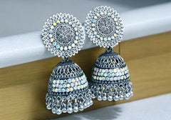 Timeless Sunburst Jhumka Earrings in Oxidized Silver 3