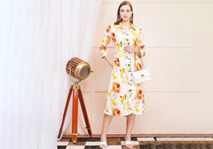 Vibrant White & Multicolor Floral Midi Shirt Dress 1