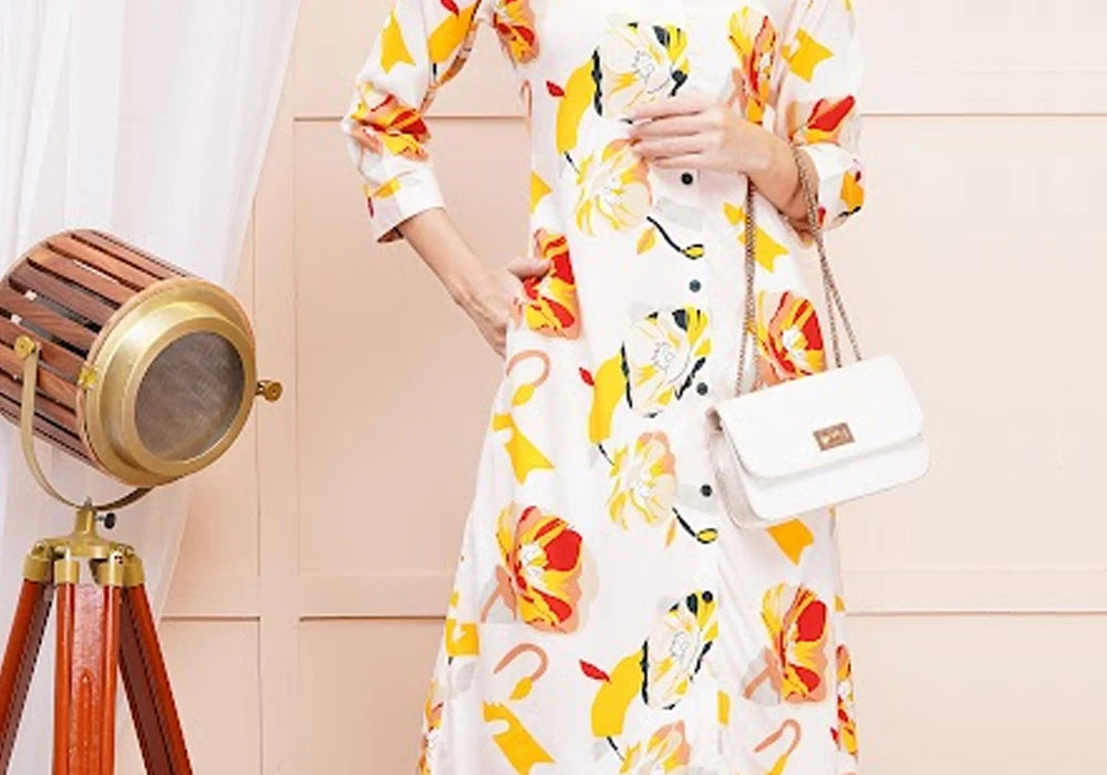 Vibrant White & Multicolor Floral Midi Shirt Dress 3