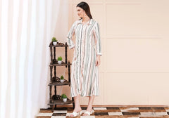 White & Black Vertical Stripe Longline Shirt Dress 1