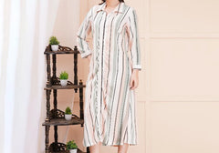 White & Black Vertical Stripe Longline Shirt Dress 2