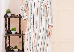 White & Black Vertical Stripe Longline Shirt Dress 3