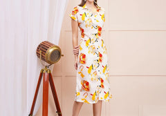 White Floral Bloom Print Midi Shirt Dress 2
