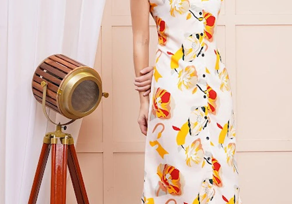 White Floral Bloom Print Midi Shirt Dress 3