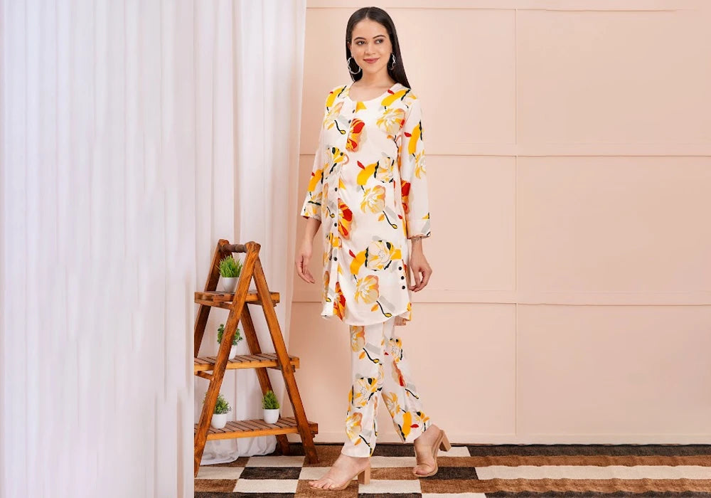 White Floral Printed Co-ord Set 1