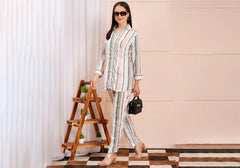White & Green Striped Shirt Style Co-ord Set 1
