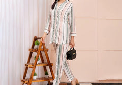 White & Green Striped Shirt Style Co-ord Set 2