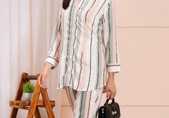 White & Green Striped Shirt Style Co-ord Set 3