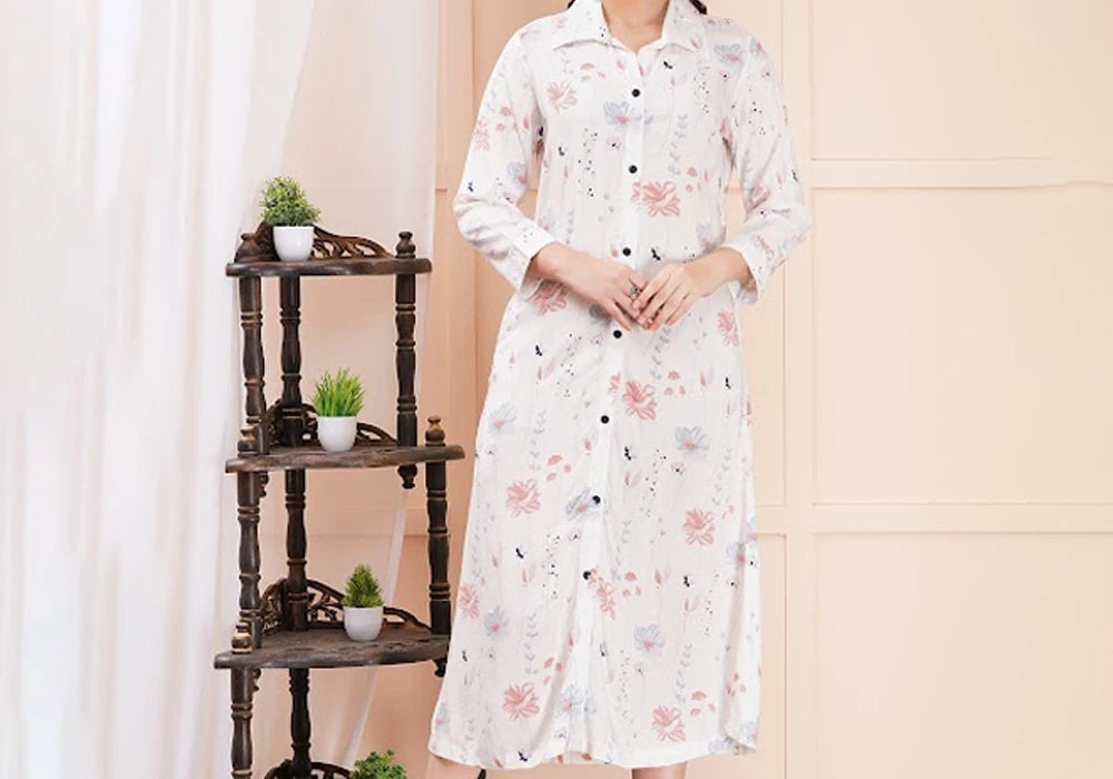 White Pastel Floral Print Long Shirt Dress 2