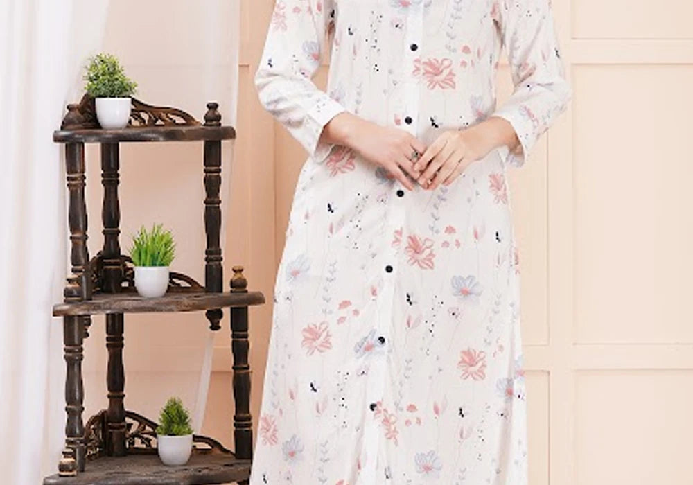 White Pastel Floral Print Long Shirt Dress 3