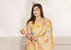 Zinnia Mustard Handcrafted Floral Cotton Suit Set 2