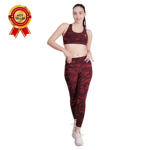 Women's Yoga Cord Set - Red and Black Printed